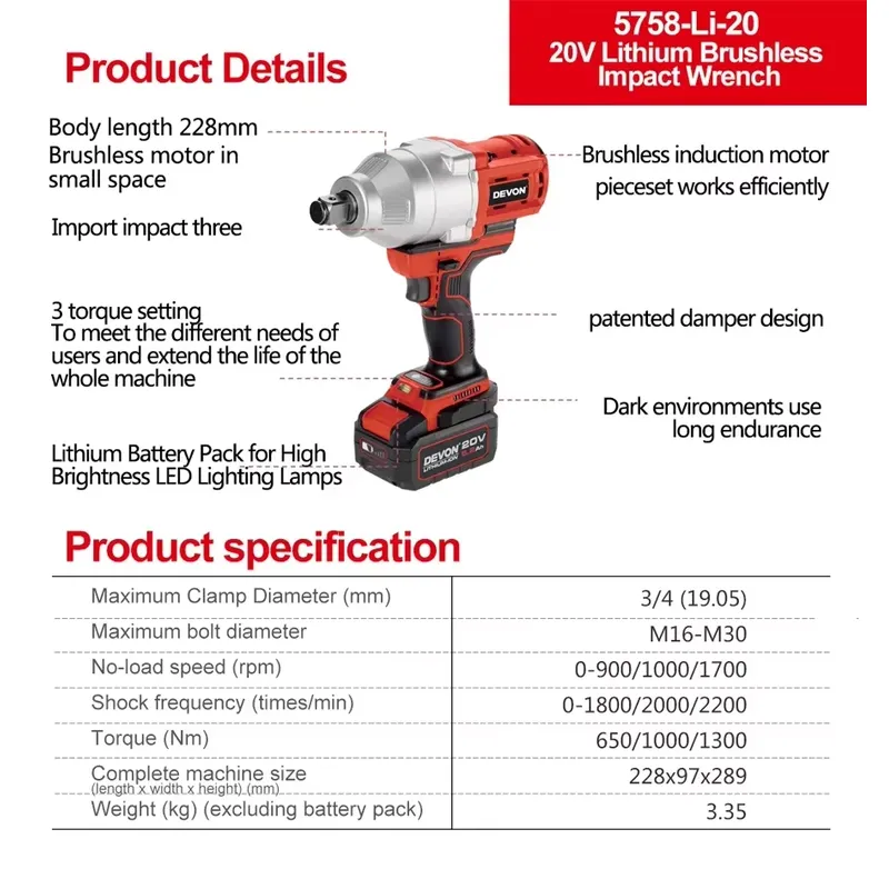 Devon 20V large torque three t - Power Tools Impact ulasan dan harga